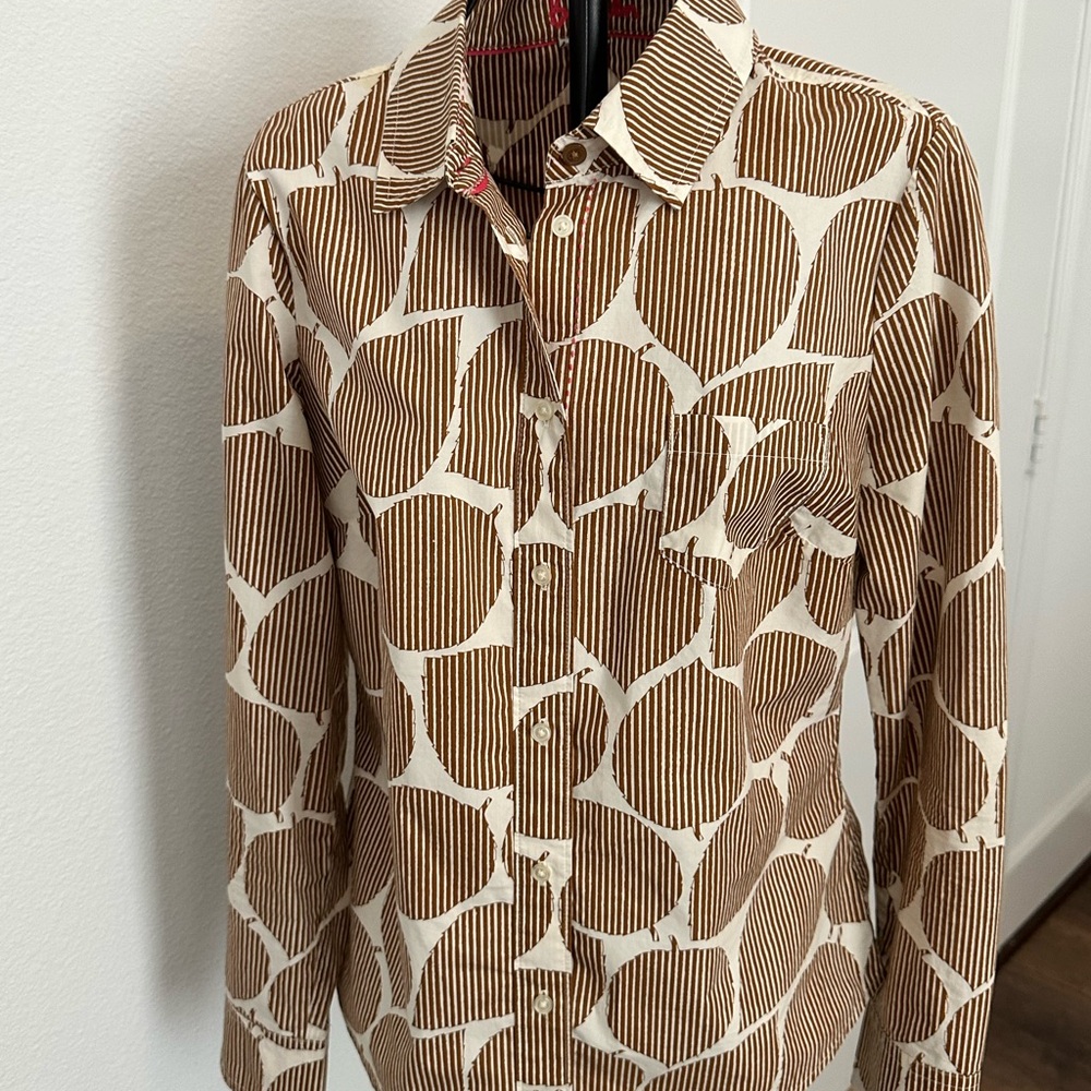 Vintage Boden Brown and White Graphic Patterned Button-Up Shirt